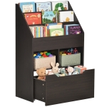 HOMCOM Kids Bookshelf Bookcase, Montessori-Inspired 4 Tier Large Capacity Rack Organizer with Moveable Drawer for Books for Reading Nook, Classroom, Bedroom, Playroom, Brown