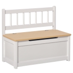 HOMCOM 2-in-1 Kids Wooden Toy Organizer Chest Storage Box with Seat Bench Cabinet Chunk Cube with Safety Pneumatic Rod White