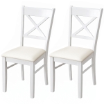 HOMCOM Dining Chairs Set of 2, Upholstered Kitchen Chairs with Rubberwood Frame, Padded Seat and X-Back, White