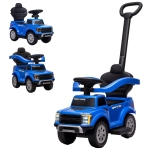 Qaba 3 In 1 Licensed Ford Kids Push Car with Push Handle, Horn, Sound, Secure Bar, Storage, for Toddlers 18-36 Months, Blue