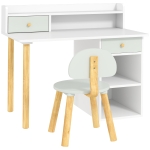 Qaba Kids Study Table and Chair Set, Kids Desk and Chair Set w/ Storage and Shelves, for 3-8 Year Old, Green