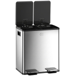 HOMCOM Trash Can, 2 x 5 Gallon Stainless Steel Garbage Can with Soft Close, Stay-Open Lid, Pedals, Inner Buckets, Silver
