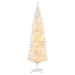 HOMCOM 5' Pre Lit Artificial Pencil Christmas Trees, Xmas Tree with Realistic Branches and Warm White LED Lights, White