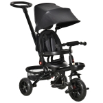 Qaba Kids Tricycle, 5 in 1 Foldable Trike with Reversible Seat, Adjustable Parent Handle, Safety Harness, Wheel Brakes, Removable Canopy, Storage, Tricycle for Toddlers 1-5 Years, Black