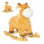 Qaba Rocking Horse, 2 in 1 Kids Ride on Horse, Rolling Giraffe Animal Rocker with Sound, Wooden Base, Pedal, Grip Handle, Plush Riding Pony for 3-6 Years Old, Yellow