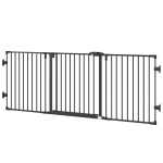 PawHut Foldable Dog Gate with Door, 3 Panel Metal Pet Gate for Stairs, Doorways and Fireplace, Auto-Close Safety Gate, Black