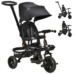 Qaba Tricycle for Toddler 5 in 1 Kids Trike, Foldable Converts Stroller to Toddler Bike, Adjustable Backrest & Curved Canopy, Detachable Guardrail & Handle for 1-5 Years Old, Black