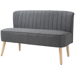 HOMCOM Modern 2 Seater Sofa, Upholstered Two Seater Couch with Rubber Wood Legs, Grey