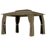 Outsunny 10' x 12' Outdoor Patio Gazebo, Soft Top Gazebo Canopy Shelter with Curtains, Netting, Steel Frame, Hooks, Khaki
