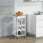HOMCOM Mobile Kitchen Cart, Rolling Kitchen Island with Storage, Utility Cart with Wire Fruit Baskets, Trays and Drawer, White