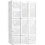 HOMCOM Portable Wardrobe Closet, Folding Clothes Storage Organizer with 8 Cube Compartments, 2 Hanging Rods, 11 Magnet Doors, White