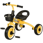 Qaba Tricycle for Toddler 2-5 Year Old Girls and Boys, Toddler Trike with Adjustable Seat, Basket, Bell, Yellow