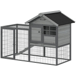 PawHut Rabbit Hutch Outdoor, 48"L Large Wooden Bunny Cage with Run, Grey