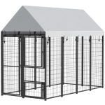 PawHut Large Dog Kennel Outdoor with Roof, 3 Doors, Expandable Heavy Duty Dog Kennel Dog Run for All Breed Sizes, 8' x 4' x 6'