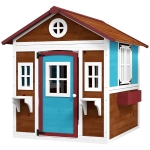 Outsunny Wooden Playhouse for Kids Outdoor with Door, Windows, Planter Pots and Boxes for Toddlers 3-8 Years, Dark Brown
