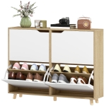 HOMCOM Narrow Shoe Cabinet, Shoe Storage Cabinet with 4 Flip Drawers and Adjustable Shelves for 16 Pairs of Shoes, White