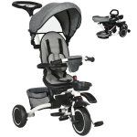 Aosom Tricycle for Toddler 6-in-1 Kids Trike, Foldable Converts Stroller to Baby Push Bike, Adjustable Backrest with Detachable Guardrail & Handle, Brake for 1-4 Years Old, Grey
