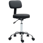 HOMCOM Adjustable Rolling Stool with Removable Backrest, Faux Leather Swivel Stool Chair for Salon Spa, Bar, Massage, Black