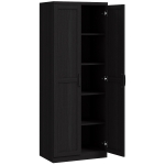 HOMCOM 63" 2-Door Kitchen Pantry, Freestanding Cabinet with 2 Adjustable Shelves for Dining Room, Cinnamon Black Wood Grain