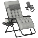 Outsunny Padded Folding Recliner Chair, Patio Lounger with Cupholder, Adjustable Backrest, Removable Cushion, Grey