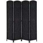 HOMCOM Room Divider 4 Panel, 6FT Tall Folding Privacy Screen, Freestanding Hand-Woven Partition for Room Separation with 360° Hinges, Paper Rope Diamond Weave, Black