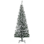 HOMCOM 6ft Flocked Christmas Tree, Pencil Artificial Xmas Tree with Faux Snow, Dense Branches, Foldable Metal Base for Indoor Holiday Decor