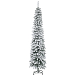 HOMCOM 7ft Snow-Flocked Artificial Christmas Tree, Slim Pencil Xmas Tree with 490 Realistic Branches, Metal Base, Green