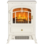 HOMCOM 16" Freestanding Electric Fireplace Heater Fire Stove with Wood Burning Flame 750/1500W Beige
