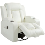 HOMCOM Swivel Massage Recliner Chair Rocker, Overstuffed Manual Reclining Sofa, PU Leather Rocking Chair with Side Pockets, Cup Holders, for Living Room, Nursery, Cream White