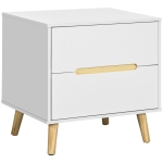 HOMCOM Nightstand, Bedside Table with 2 Drawers, Modern Side End Table with Solid Wood Legs for Bedroom, White