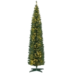 HOMCOM 8ft Pencil Christmas Tree, Slim Artificial Christmas Tree with Realistic Branches and Warm White LED Lights, Green