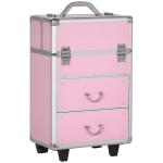 HOMCOM Rolling Makeup Train Case, Large Storage Cosmetic Trolley, Lockable Traveling Cart Trunk with Folding Trays, Swivel Wheels
