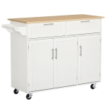 HOMCOM 48" Kitchen Island with Storage and Solid Wood Top, Rolling Kitchen Cart on Wheels with 2 Storage Drawers, 3 Doors and Towel Rack for Dining Room, White
