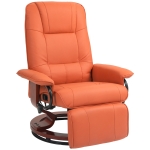 HOMCOM Air Leather Manual Recliner, Adjustable Swivel Lounge Chair with Footrest, Armrest and Wrapped Wood Base, Orange
