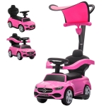 Qaba 3 in 1 Toddler Push Car Licensed Benz with Push Handle, Guardrails, Canopy, Horn, Music, Storage for 18-36 Months, Pink