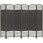 HOMCOM 6 Panel Folding Room Divider, Portable Privacy Screen, Wave Fiber Room Partition for Home Office, Black
