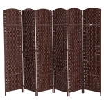 HOMCOM 6ft Folding Room Divider, 6 Panel Wall Partition with Wooden Frame for Bedroom, Home Office, Brown