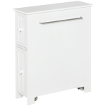 kleankin Slim Bathroom Cabinet, Freestanding Storage Cabinet, Toilet Paper Holder with Two Drawers, Side Towel Rack, and Wheels, 7 x 20.5 x 24.75 Inches, White