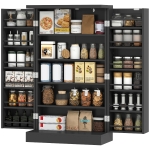 HOMCOM Freestanding Kitchen Pantry Storage Cabinet Kitchen Cabinet with 5-Tier Shelf 12 Spice Racks Adjustable Shelves Black