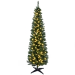 HOMCOM 5' Tall Pre-Lit Slim Noble Fir Artificial Pencil Christmas Tree with Realistic Branches, 110 Warm White LED Lights and 294 Tips, Green