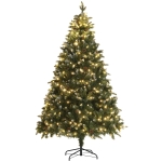 HOMCOM 7 Foot Prelit Artificial Christmas Tree with Dual Colour LED Light, Hinged Xmas Tree for Home Office Holiday