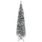HOMCOM 9ft Flocked Christmas Tree, Pencil Artificial Xmas Tree with Faux Snow, Dense Branches, Foldable Metal Base for Indoor Holiday Decor