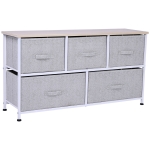 HOMCOM 40" L 5 Drawer Horizontal Storage Cube Dresser Unit Bedroom Organizer Living Room Shelf Tower with Fabric Bins, Light Gray