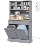 HOMCOM Kitchen Cabinet with Charging Station, 2 Tilt Out Cabinets, Microwave Stand, Freestanding Kitchen Pantry Cabinet, Grey