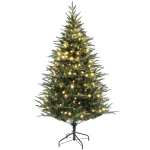 HOMCOM 6ft Prelit Artificial Christmas Tree with 1022 Tips, Warm White LED Lights, Steel Base, Hinged Xmas Tree, Auto Open
