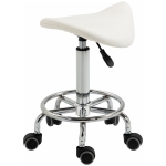 HOMCOM Saddle Stool, PU Leather Adjustable Rolling Salon Chair for Massage, Spa, Clinic, Beauty and Tattoo, White