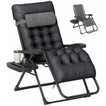 Outsunny Padded Folding Recliner Chair, Patio Lounger with Cupholder, Adjustable Backrest, Removable Cushion, Black