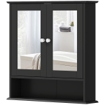 kleankin Medicine Cabinet, Wall-Mounted Medicine Cabinet with Mirror with Double Doors, Open Shelf, and Adjustable Shelf, Modern Bathroom Wall Cabinet, Black