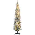 HOMCOM 7ft Pencil Christmas Tree, Slim Artificial Christmas Tree with Realistic Branches and Warm White LED Lights, Green