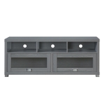 Sleek Durbin TV Stand with Glass Panel Cabinets and Cable Management, Modern Media Sideboard Cabinet for Living Room, 57" L x 15" W x 23" H, Grey